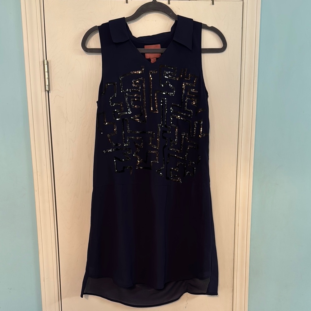 Navy Sleeveless Dress with‎ Sequin Design